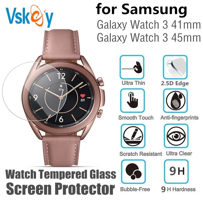 VSKEY 100PCS Tempered Glass for Samsung Galaxy Watch 3 41mm & 45mm R850 R840 Screen Protector Smart Wrist Watch Protective Film