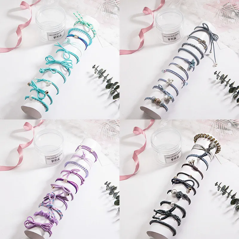 

10Pcs/pack New Women Girls Basic Knot Pearls Elastic Hair Bands Scrunchies Ponytail Holder Headbands Hair Accessories Set