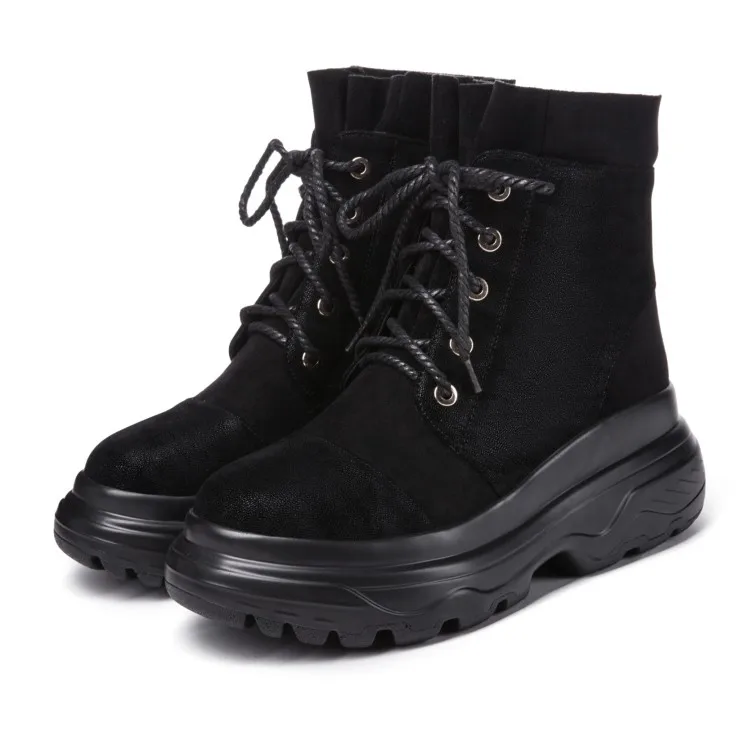 QPLYXCO plush Winter Snow Boots Women fur Warm Thick bottom Casual Short Boots lace up high quaitly shoes size 32-43 6218-5