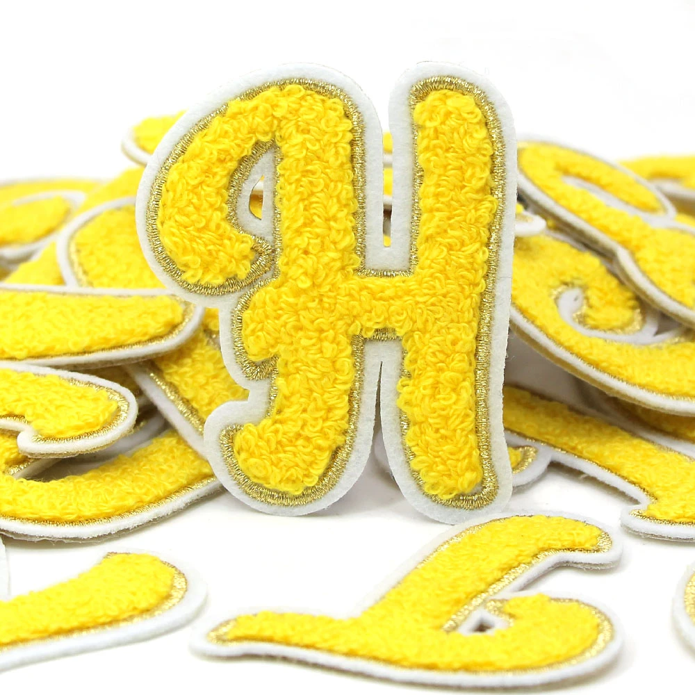Parche de Letras amarillas para ropa, parches bordados toalla, letras 3D, parches para planchar para ropa, apliques de pegatina con del alfabeto, 1 pieza|Parches| AliExpress