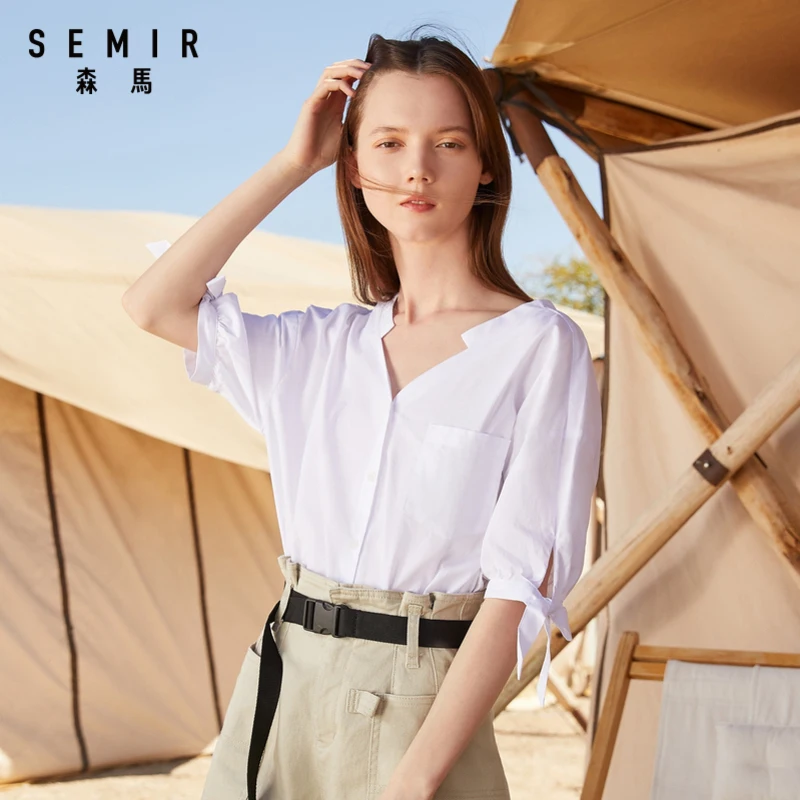 New Sexy Blouse Short-Sleeve Women Shirts SEMIR Woman Female V-Neck Fashion Cotton Summer nlKLY0gzE