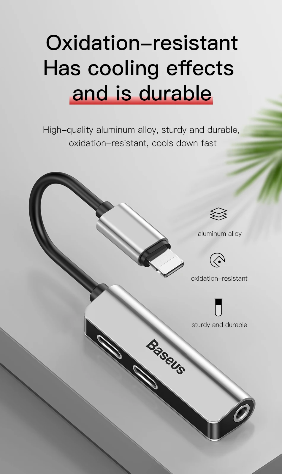 Аудио адаптер Baseus L52 для iPhone, адаптер для наушников, сплиттер для lightning на 3,5 мм, aux адаптер для музыки/телефонных звонков/зарядки
