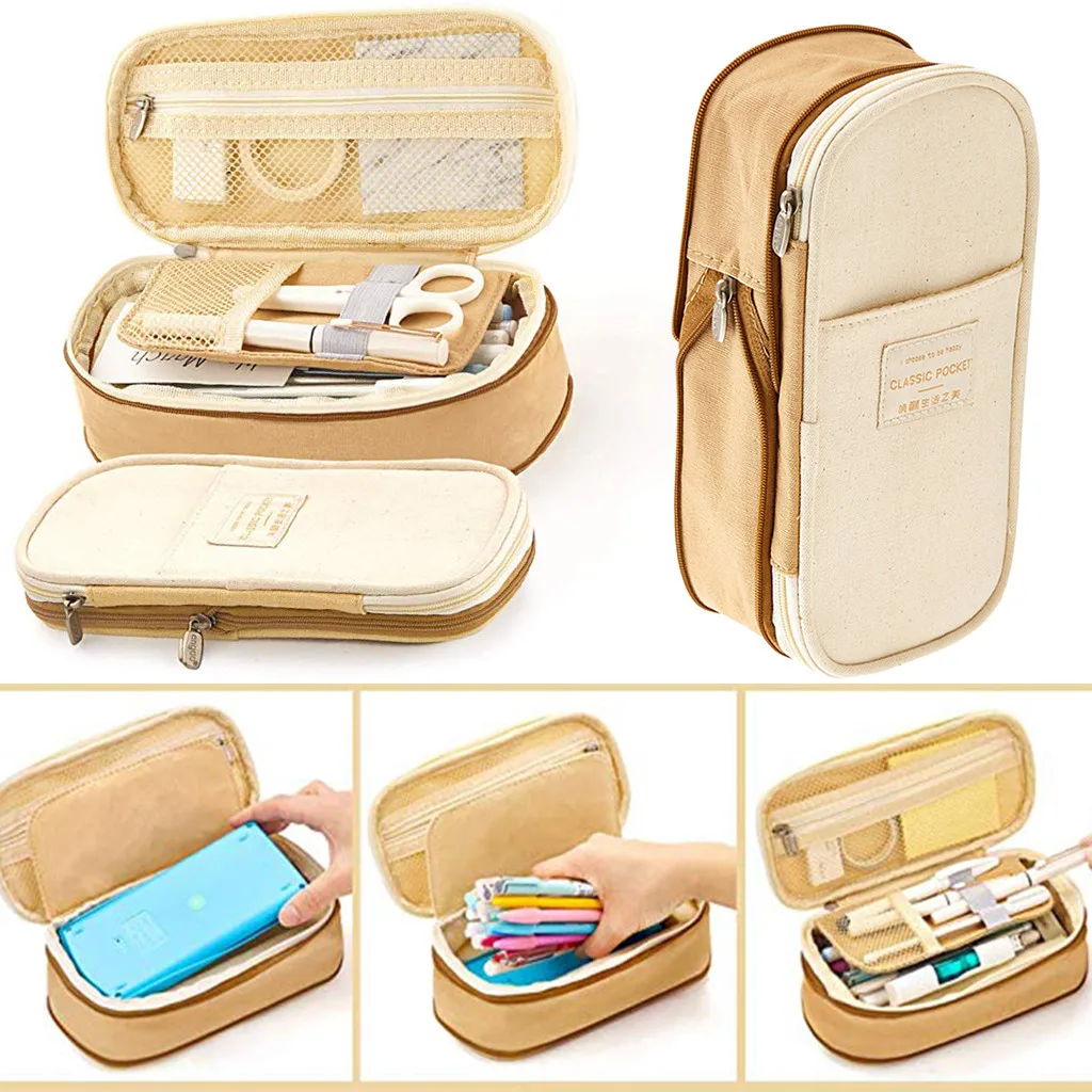 1Pcs Canvas Pencil Case Large Capacity Pen Bag Gift Zipper School Pencil Box Pencilcase School Supplies Stationery For Kids 924