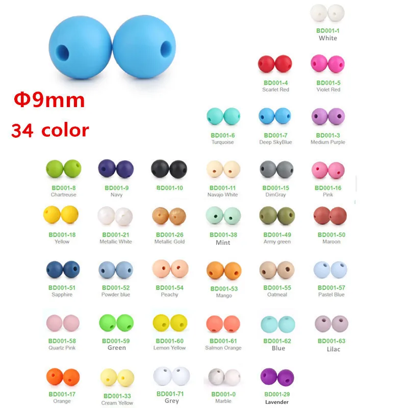 Chenkai 100pcs 9mm Silicone Teether Beads DIY Baby Chewing Pacifier Dummy Sensory Jewelry Toy Making Round Beads