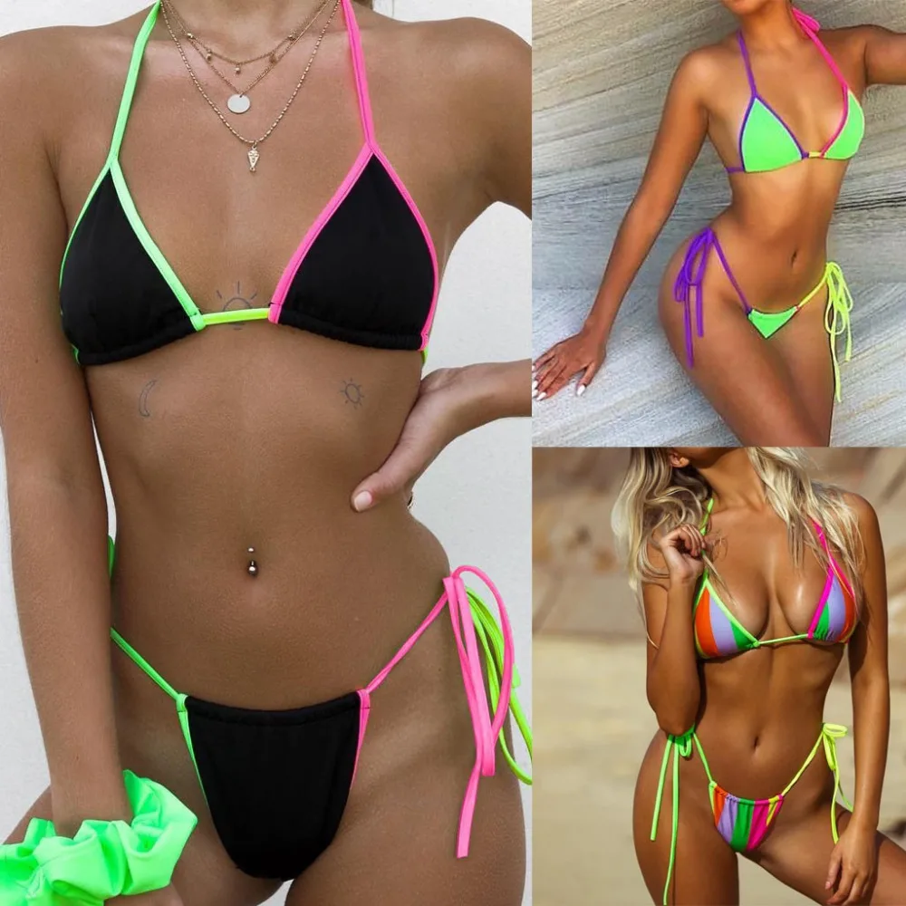 Сексуальный женский купальник пуш-ап мягкий бюстгальтер полосатый принт