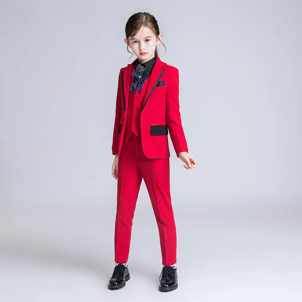 YuanLu, детский костюм из 3 предметов, блейзер для девушек, пальто, костюм для свадебной вечеринки, костюм для детей, красное/черное торжественное красивое платье