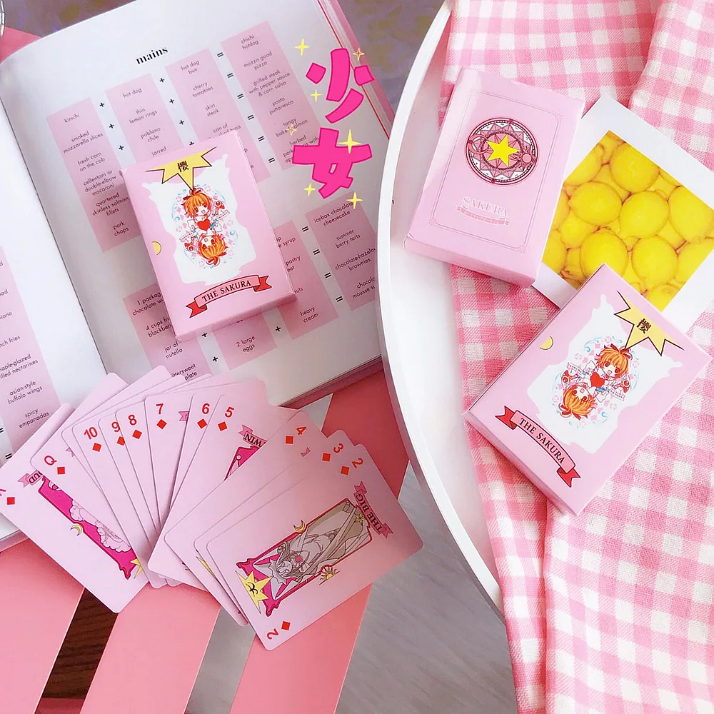 

2019 Japanese Anime Cosplay Card Pink Kawaii Card Captor Sakura KINOMOTO CERBERUS Poker Gift Playing Card Party Game