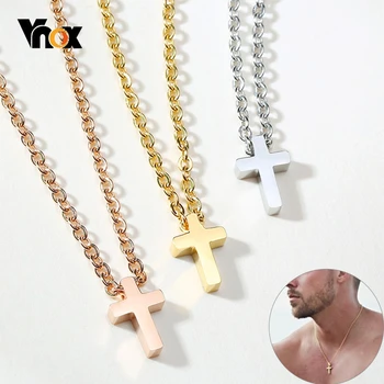 

Vnox Men's Small Cross Pendant Simple Classic Stainless Steel Jesus Christ Necklaces Religious Women Unisex Jewelry 20" Chain