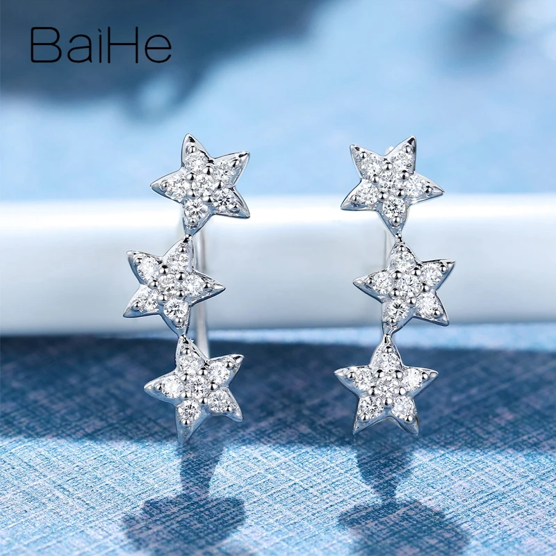 BAIHE, 14 к, белое золото, 0.30ct, H/SI, с натуральными бриллиантами, свадебные, вечерние, для помолвки, модные, ювелирные украшения, подарок, звезда, бриллианты, серьги
