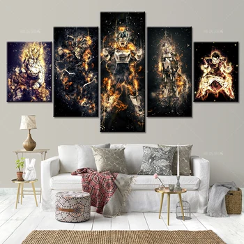 

Anime Wall Art Canvas Painting Dragon Ball Z Goku Vegeta Super Saiyan Character Poster 5 Piece Picture For Bedroom Mural Decor