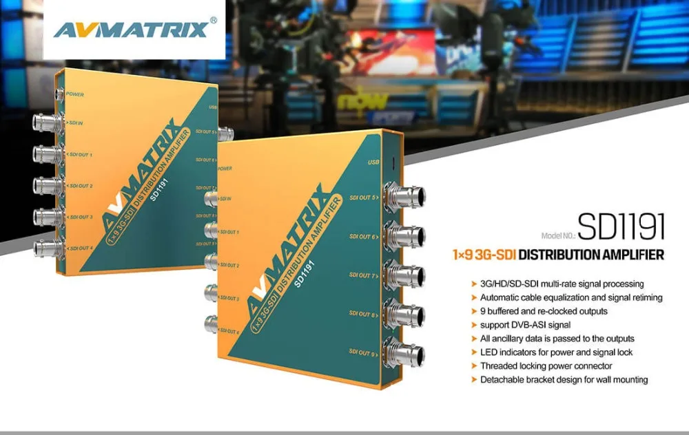AVMATRIX SD1191 1 × 9 3g/HD/3G-SDI повторный разгон усилитель распределения 9xsdi Output
