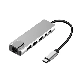 

Usb-C to Rj45 Lan 4K Hdmi Vga 2Usb 3.0 Slot Reader 6 in 1 Type-C Dock Adapter Hub for for Samsung for Huawei