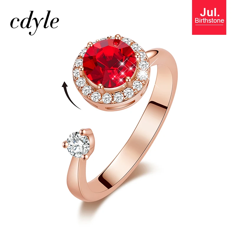 Cdyle, женское золотое кольцо, украшенное кристаллом Swarovski, 12 цветов, круглый камень, открытый палец, кольцо, ювелирные изделия, аксессуары - Цвет основного камня: Jul. R1014B-S