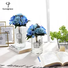 Поддельные цветы синий свадебный букет цветы для свадебного букета Свадьба шелковые розы гортензии букет подружек невесты украшения Аксессуары