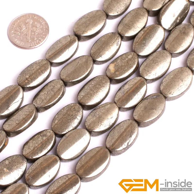 

Natural Stone Pyrite Loose Spacer Oval Accessorries Beads For Jewelry Making Strand 15 Inch DIY Men Women Gift