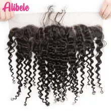 Alibele индийские густые вьющиеся волосы 13x4 уха до уха Кружева Фронтальная Закрытие с детскими волосами предварительно сорванные натуральные волосы Remy человеческие волосы