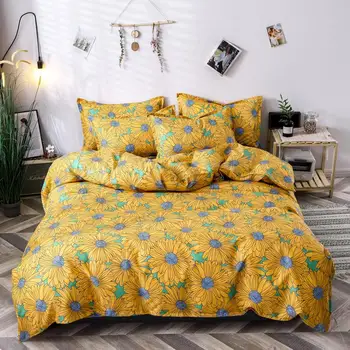 

J 3pcs Yellow sunflower duvet cover set 220x240 Pillowcase bedding set, quilt cover 200x200, bed sheet, king size bed cover