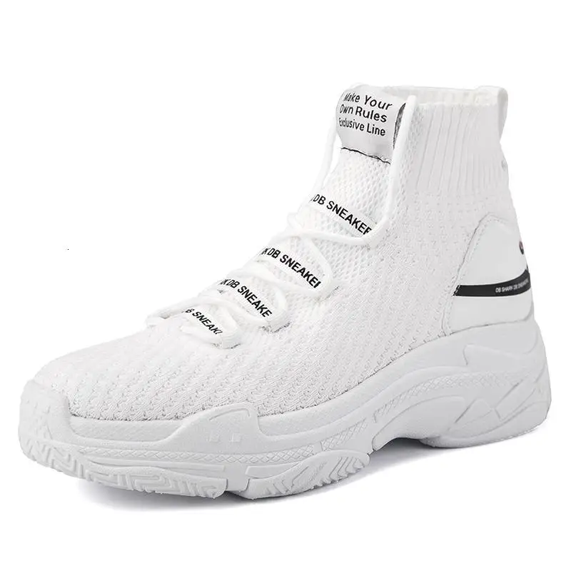 Light High Top New Breathable Flying Socks Shoes Man Women Sports Stretch Sport Sneakers Flat Running Shoes For Men Sneaker Shoe - Цвет: White