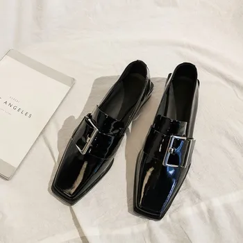 

MLJUESE 2020 women pumps autumn spring cow leather buckle strap blue color square toe low heels lady shoes party dress size 42