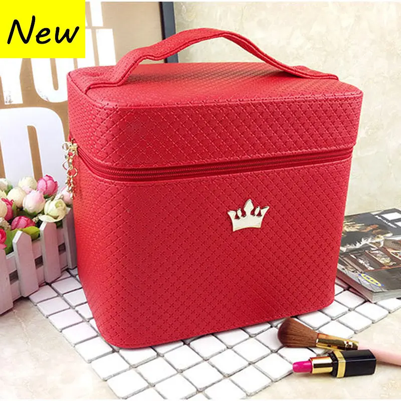 New Red USOUL beauty чехол с короной большой емкости, профессиональный органайзер для макияжа, косметичка, портативный чехол для хранения кистей, Bolso Mujer - Цвет: New Red