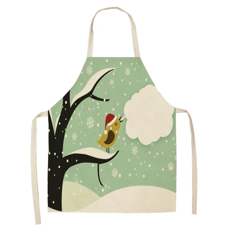 Parent-child Kitchen Apron Europe and America Merry Christmas Printed Sleeveless Cotton Linen Aprons for Men Women Home Cleaning