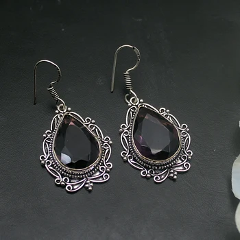 

Wonderful Vintage Natural Purple Amethyst925 Sterling Silver Color Dangle Earring Women Jewelry 1 3/4 INCH H389