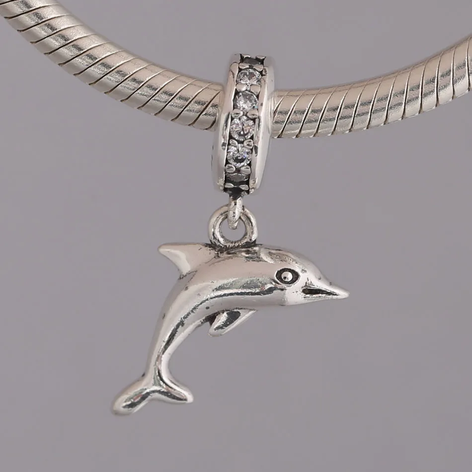 

Women Bracelets Pendant Silver DIY Jewelry Playful Dolphin Dangle Charm fit Lady Bracelet Bangle Lady Gift