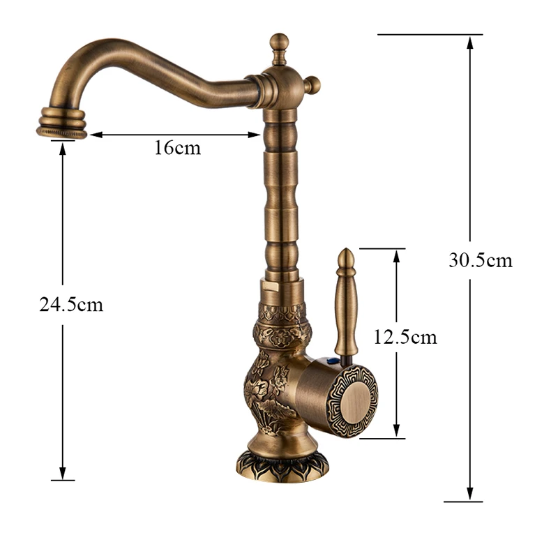 Basin Faucet Bathroom Faucet Rozin Antique Brass Basin Faucet Long nose Spout Flower Carved Wash Sink Tap 360 Rotation Single Handle Mixer Tap Torneiras
