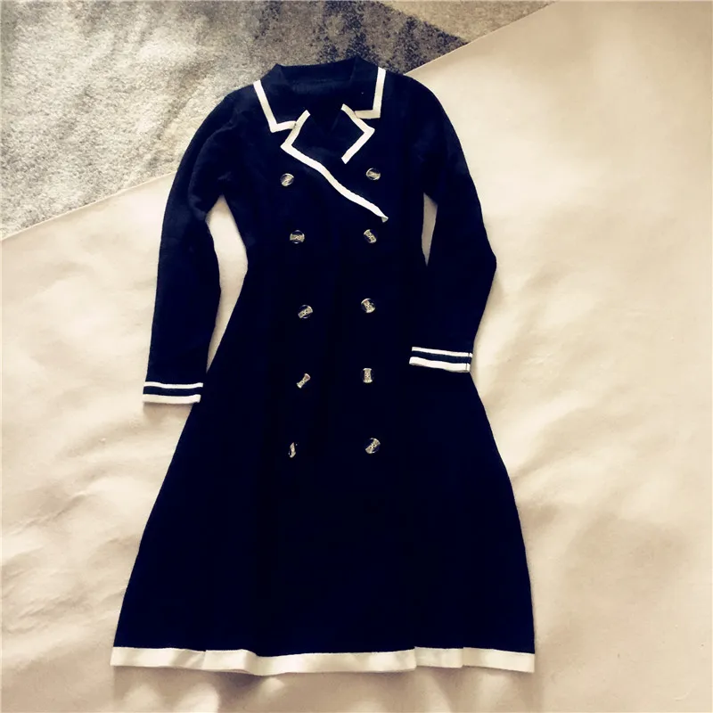 Best Price Women autumn winter designer knitted sweater blazer dress double breasted notched collar long sleeve black dresses beige 2019 Best Price Women autumn winter designer knitted sweater blazer dress double breasted notched collar long sleeve black dresses beige 2019