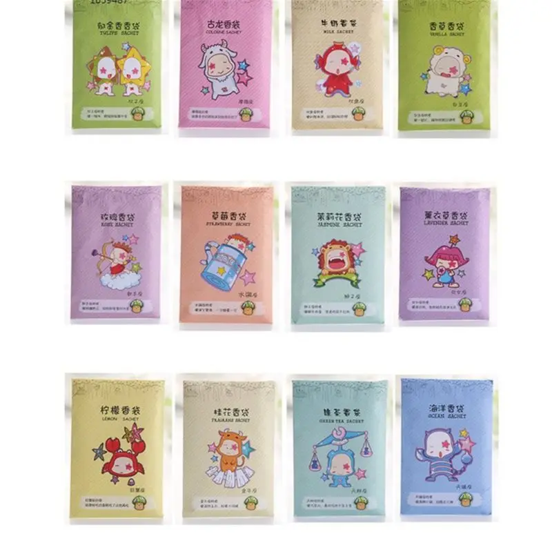 

6x9cm Home Fragrance Sachet Bag Natural Grain Scented Wardrobe Deodorant Air Freshener Colorful Printed Package 12 Flavors C1FF