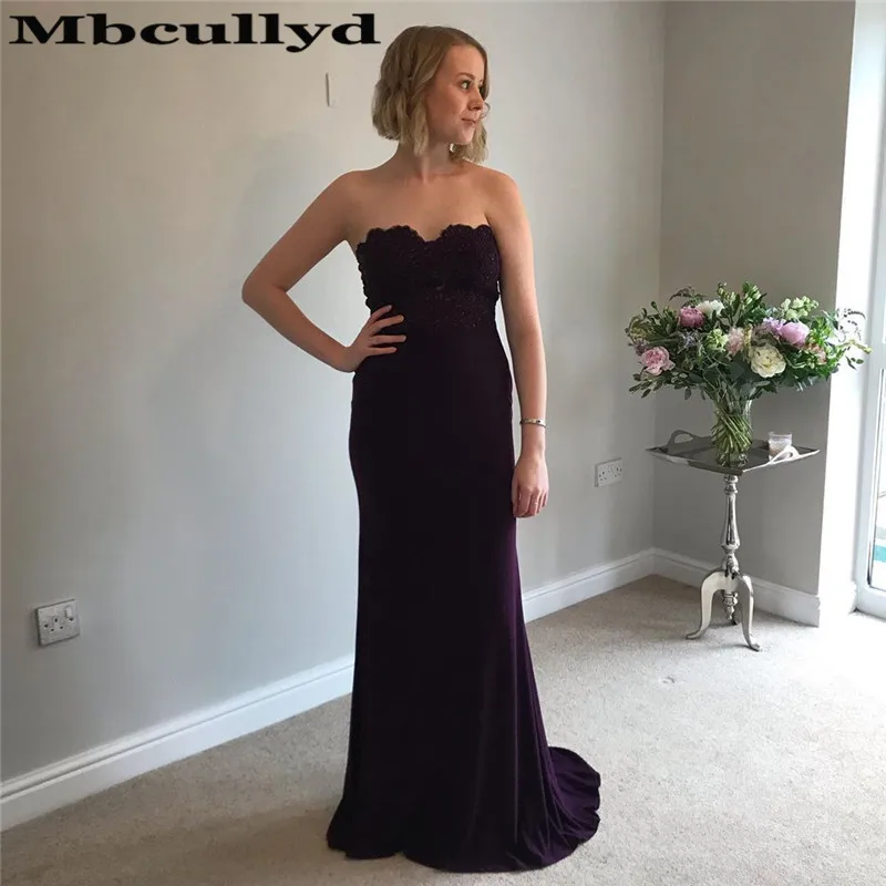 Mbcullyd Sweetheart Mermaid Bridesmaid Dresses Long Sexy Backless Purple Dress For Wedding Party Aplique vestido madrinha