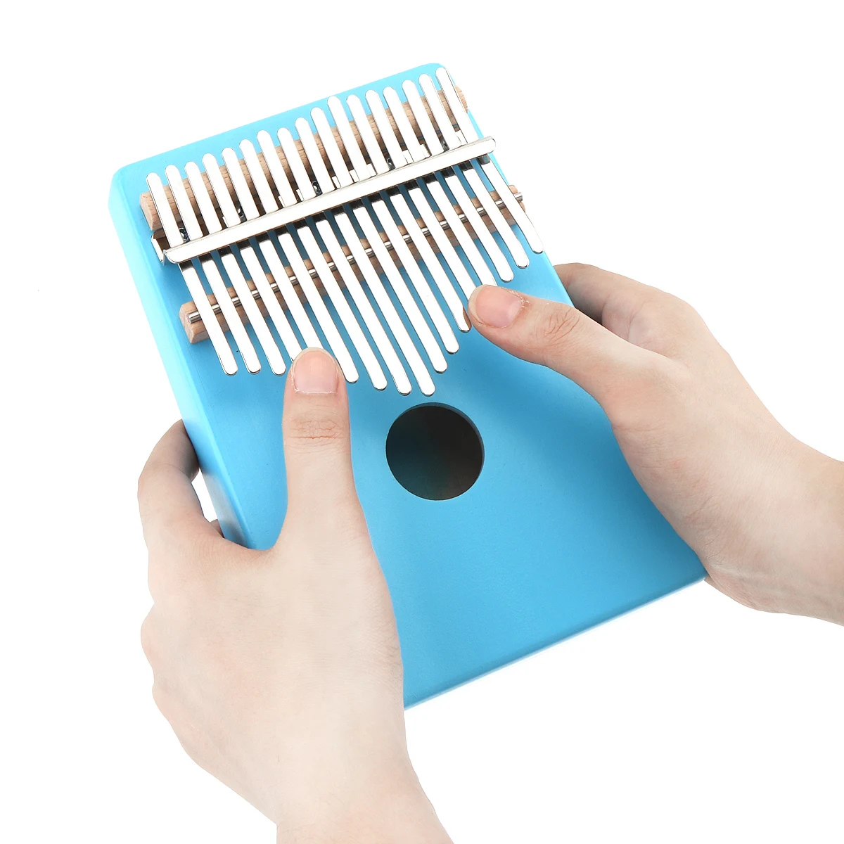 Blue 17 клавишный большой палец пианино калимба одноплатная сосна Mbira мини-клавиатура инструмент розовый синий дерево дополнительно большой палец пианино - Цвет: Blue