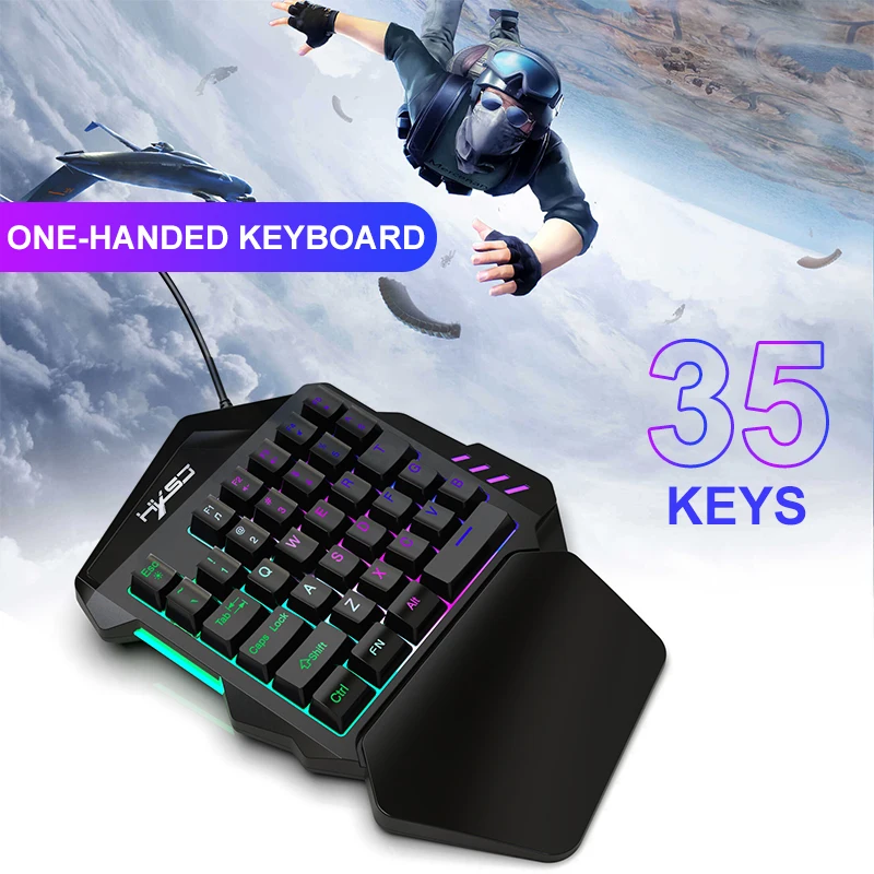 HXSJ 1.6m 35Keys One-Handed Keyboard Gaming Wired Keyboard and Keypad with LED Backlight Game LOLDotaPUBG Mini Keyboard usb    (1)