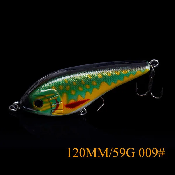120mm 62g 009 120 мм 62 г цвета 001-008 искусственные жесткие приманки медленно тонущие Джеркбейт рыболовные приманки луженые крепкие крючки для бас мускусной щуки - Цвет: 120mm 62g 009