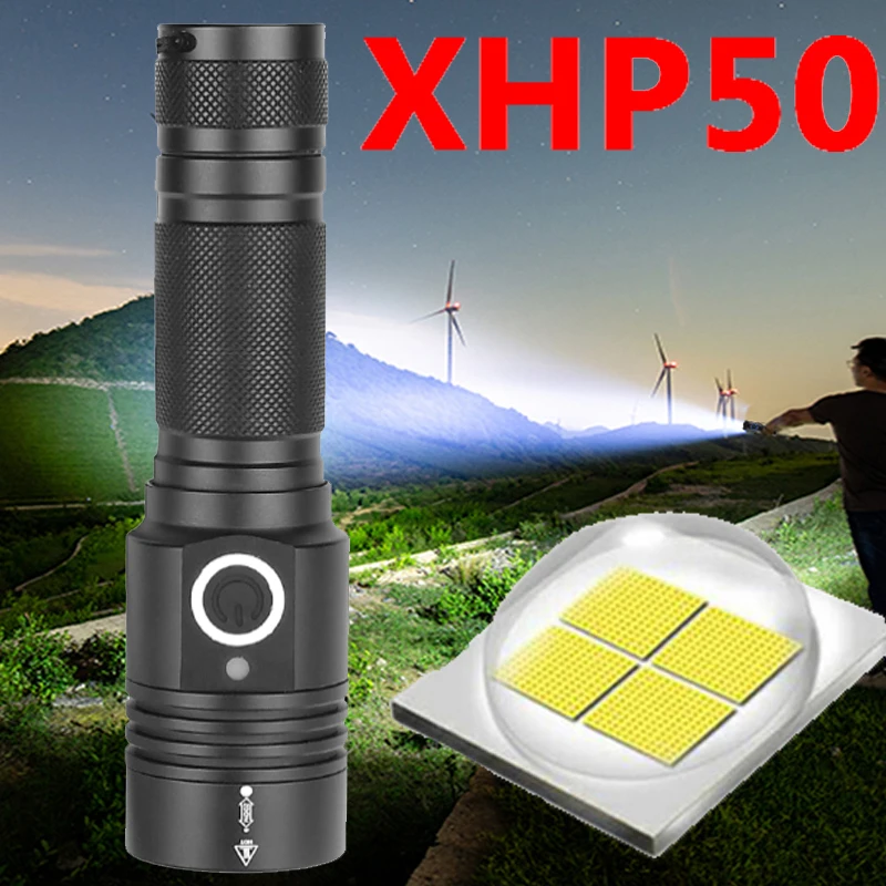 Xhp50 светодиодный фонарик usb зарядка растягивающийся зум ударопрочный 18650