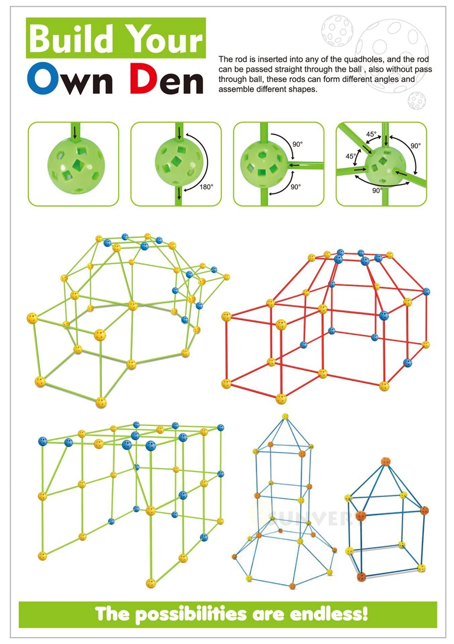 Kit de construcție fortăreață pentru copii corturi joc pentru copii fort build kid DIY 3D asamblare cort jucărie cadou pentru copii, jucărie de construcție pentru copii castele tunel ziua de naștere bloc de construcție sporturi în aer liber