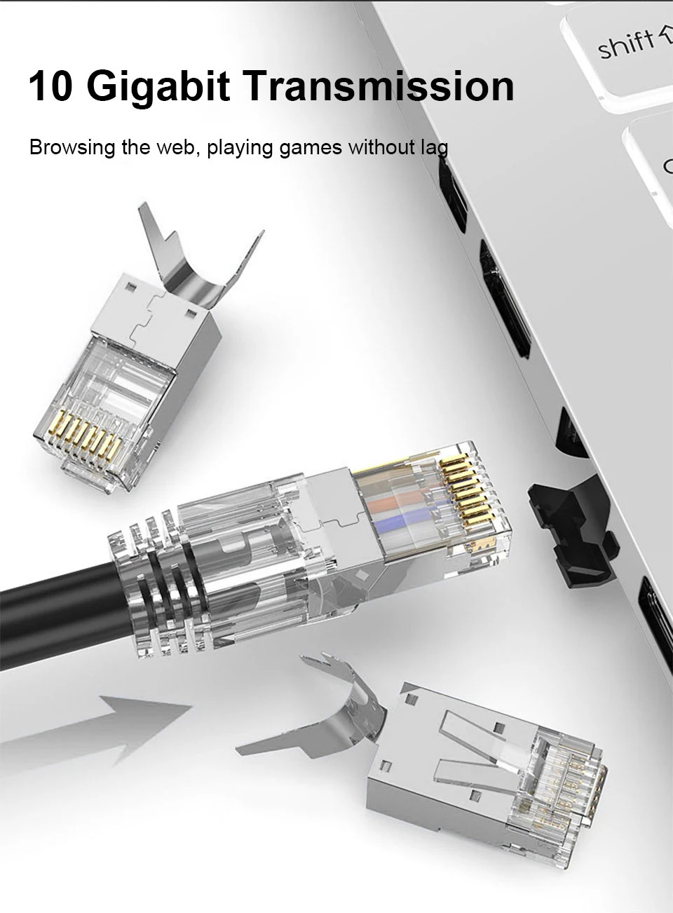 OMAY CAT6/7 CAT5 Pass Through RJ45 Modular Plug Network Connectors UTP 3/50μ Gold-Plated 8P8C Crimp End for Ethernet Cable