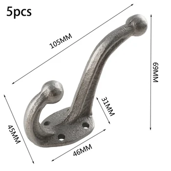

5x Antique Vintage Style Classic Cast Iron Coat Hooks Home Decoration Traditional Matt Rustic Finish Coat Hook 105*69 119*85mm