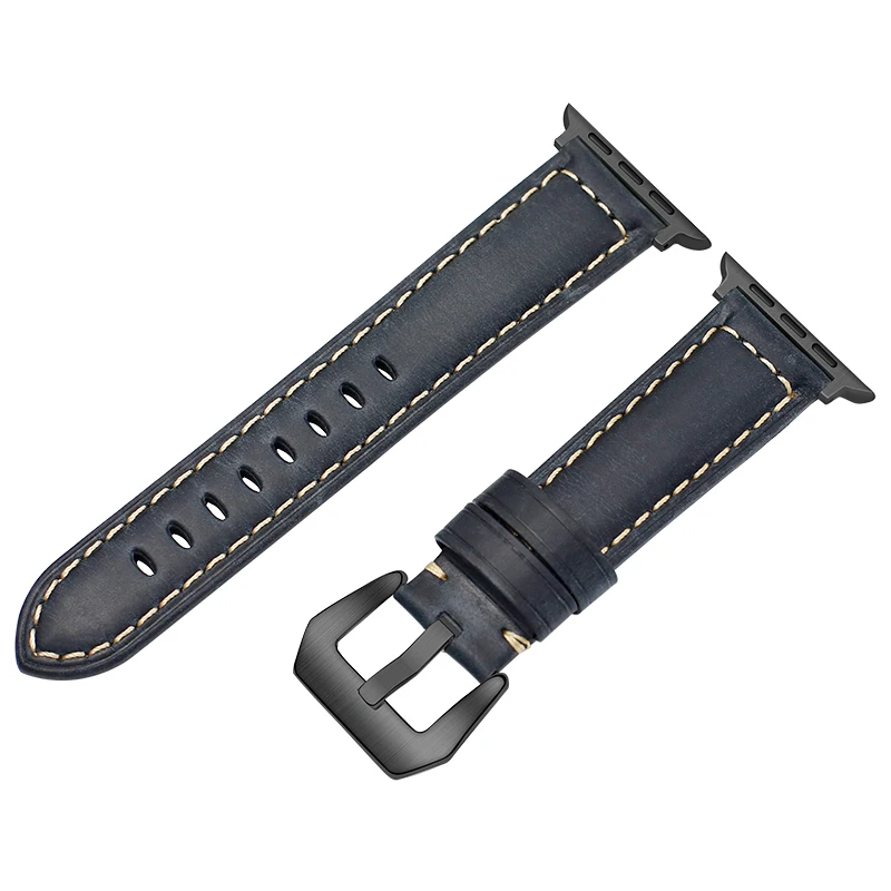 Black-Blue Кутить ручной работы кожаный браслет для наручных часов Apple Watch, версии 4/3/2/1 38 мм 42 мм для наручных часов Apple Watch, ремешок для iWatch, Версия 44 мм 40 мм ремешок для часов - Цвет ремешка: Black-Blue