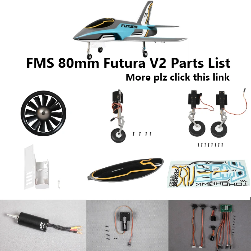 

FMS 80mm Futura V2 EDF Ducted Fan Jet Parts Retract Landing Gear Set System Motor ESC Servo RC Airplane Model Plane Aircraft