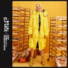 ELFSACK, желтый, однотонный, прямой, на молнии, теплый пуховик для женщин,, зимний, длинный рукав, теплый, пуховик, для офиса, для девушек, верхняя одежда