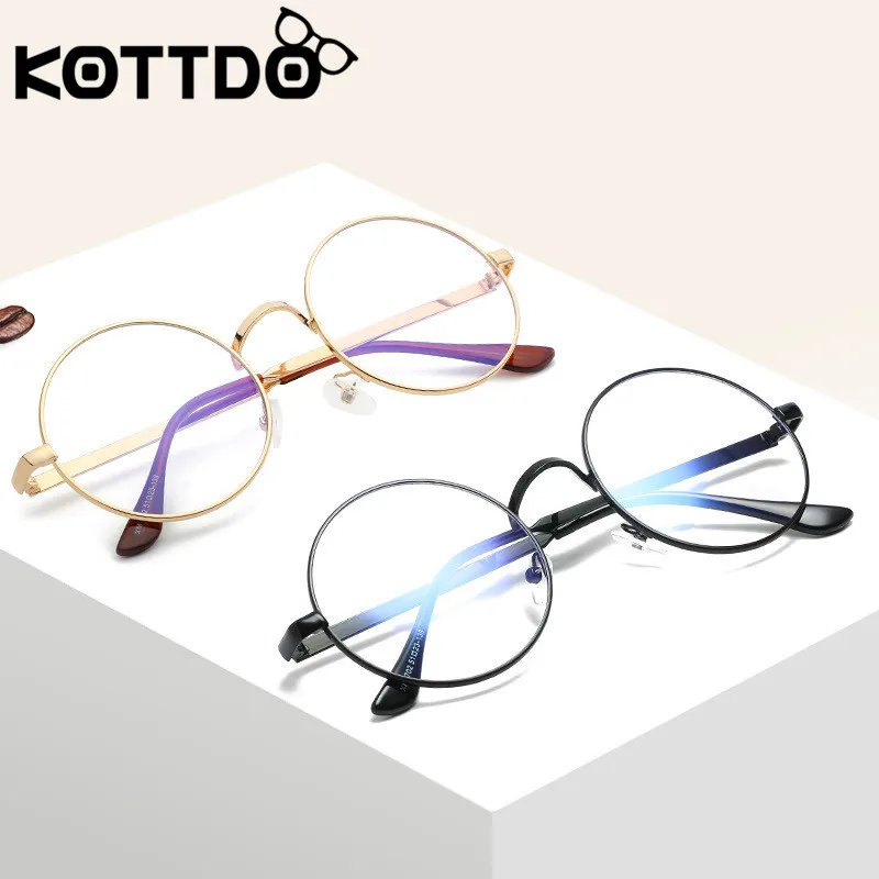 KOTTDO металлические круглые очки для женщин, очки для близорукости, очки для мужчин, прозрачные круглые компьютерные очки, винтажные очки