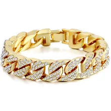 Браслет-цепочка в стиле хип-хоп со льдом, для мужчин, золотой, в стиле Майями, кубинская цепочка, браслет, байкер, хиппи, рок, мужские ювелирные изделия