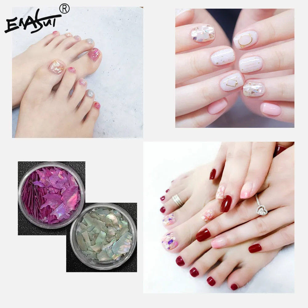 ENASUI 12 Boxes/set 3D Charm Nail Art Decorations Seashell Pieces Flake Slice Sequins Fragment Beautiful Abalone Shell Piece