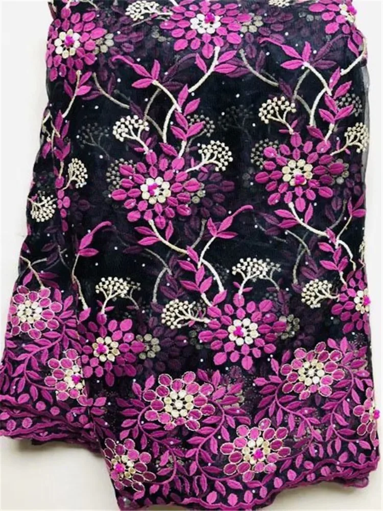 Фиолетовая продажа африканская Тюлевая кружевная ткань высокого качества