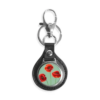 

Art Painting Corn Poppy Red Flowers Leather Metal Key Chain Ring Car Keychain Gift