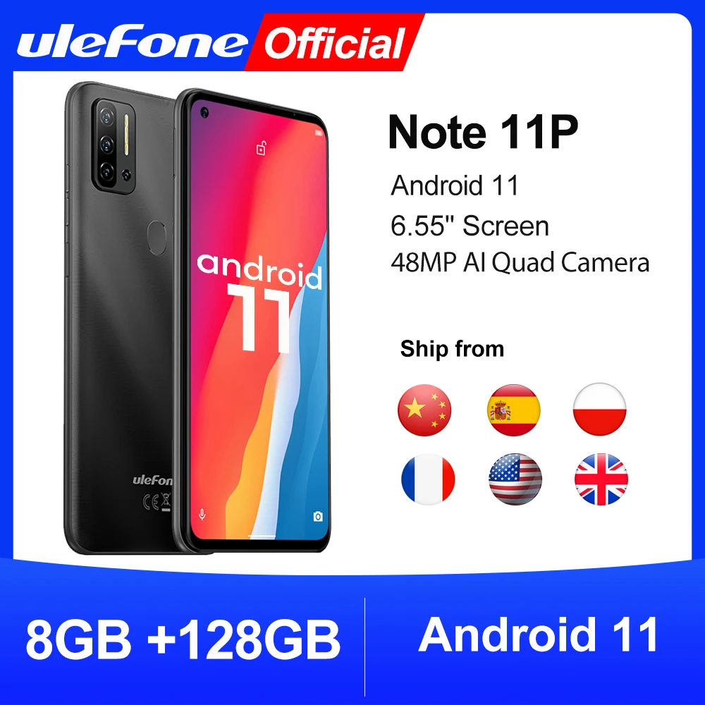 Ulefone-Smartphone Note 11P con Android 11, 8GB + 128GB, 4G-LTE, desbloqueado, visión Global, 4400mAh, cámara de 48MP, 6,55