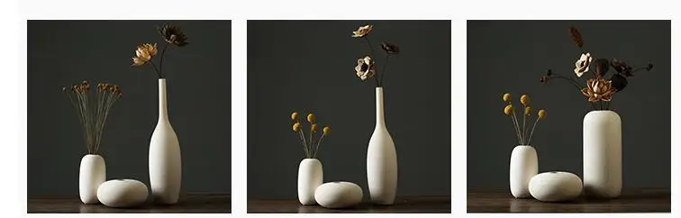 Nordic White Ceramic Vase Ornaments Flower Arrangement Dried Flower Home Livingroom Office Table Furnishings Decoration Crafts