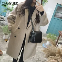 Новое осенне-зимнее тонкое шерстяное пальто для женщин с длинным рукавом и отложным воротником, верхняя одежда, куртка, Повседневная Элегантная куртка в Корейском стиле