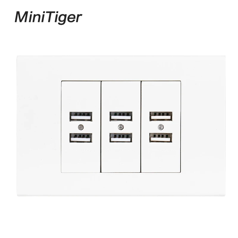 Minitiger США/AU стандартная настенная розетка USB 6 USB зарядное устройство порт для мобильного телефона с индикатором 118 мм* 80 мм белая пластиковая панель